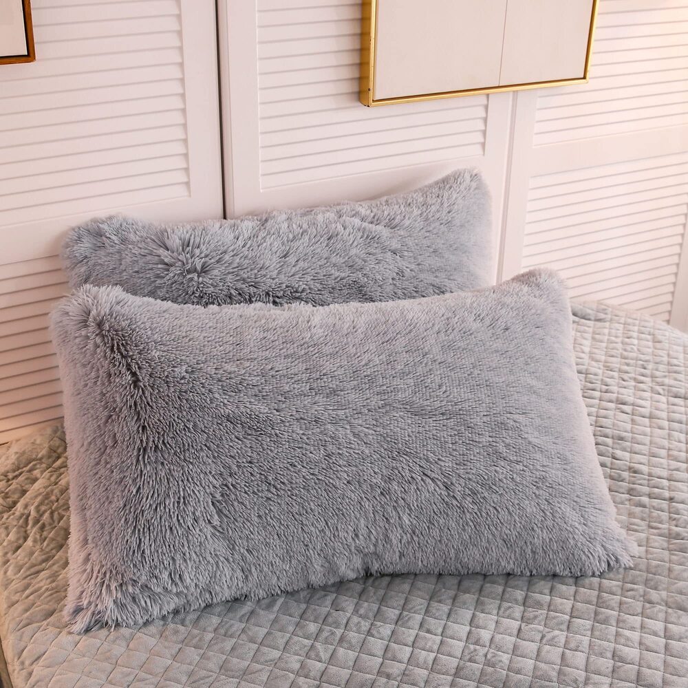 8996 2 Pack Faux Fur Pillow Shams,Shaggy Plush Home Decorative Luxury